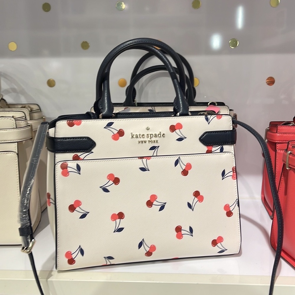 Kate Spade Staci Dancing Cherrie Medium Satchel Cream Multi - Picture 4 of 16